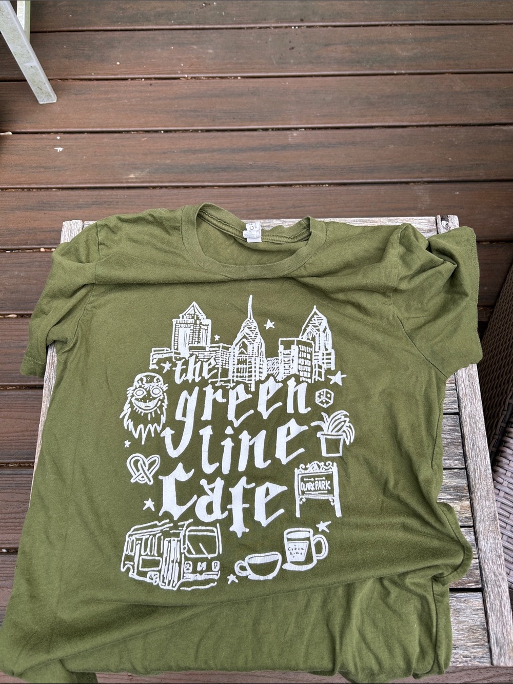 Bella Canvas Olive Green Graphic Tee with White Print. PHiladelphia theme